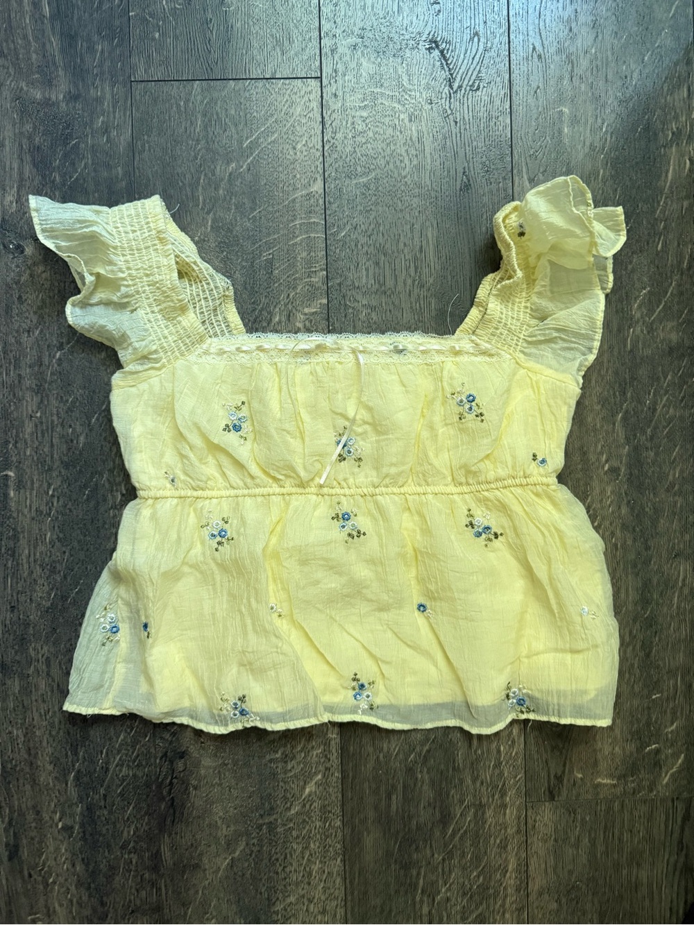 Yellow Floral Embroidered Ruffle Strap Camisole